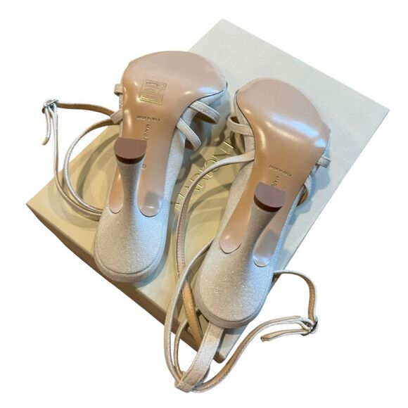 Revolve Marion Parke Lottie Glitter Strappy Flared Stiletto Sandals in Chalk 40 - Picture 6 of 12